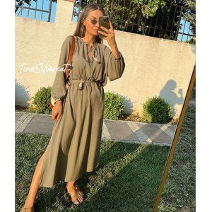 BLOGGER'S FAVE! Zara Belted Tunic Dress Khaki Sz Small NWT